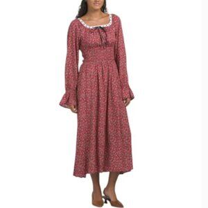 NWT LUNA SKIES Square Neck Long Sleeve Floral Printed Midi Dress Size M